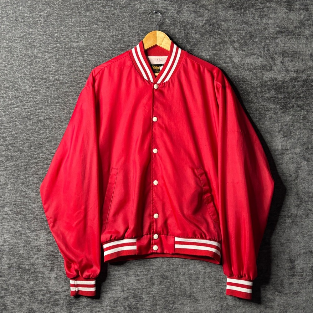 Vintage Swingster Red Satin Bomber Varsity Jacket Mens Large Made in USA